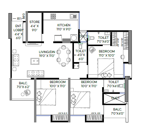 3bhk unit plan of topaz towers